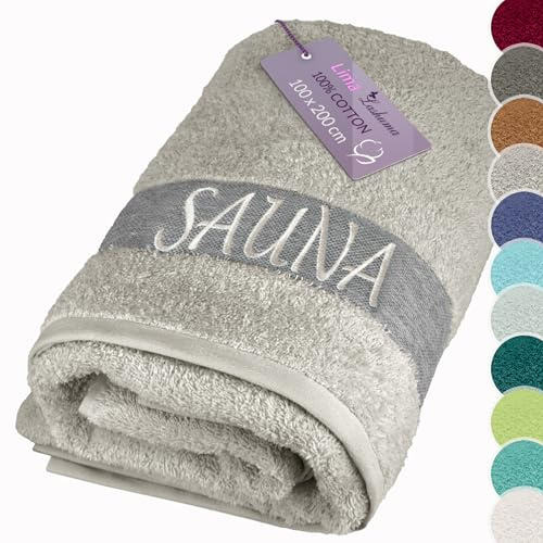 Lashuma Saunahandtuch 100x200 cm, Frottee XXL Badetuch in Kiesel Grau | 500 gsm Frottee aus 100% Baumwolle, als Saunatuch, Badehandtuch, Duschtuch und Liegetuch für Sauna, Bad, Dusche und Wellness
