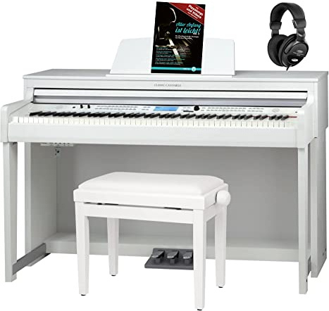 Classic Cantabile DP-A 610 E-Piano Set (88 Tasten Hammer-Mechanik, 1200 Voices und 38 DSP Effekte, Bluetooth-Streaming, Begleitfunktionen, 270 Styles, inkl. Bank, Kopfhörer und Schule) Weiß matt