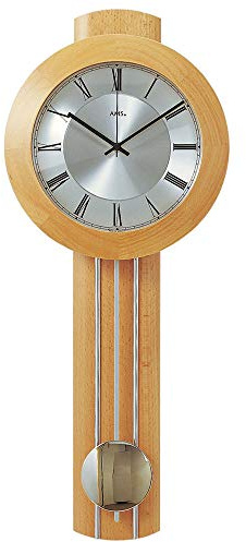 AMS - Funk Wanduhr - Funkuhr mit Pendel - Holz Buche massiv - Pendeluhr