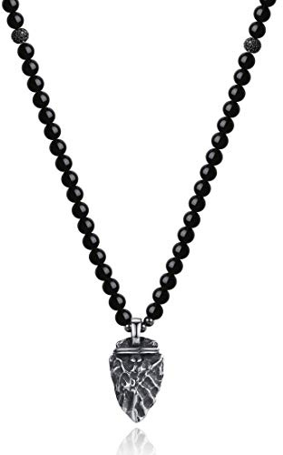 COAI Geschenkideen Obsidian Kette Herren Halskette mit Pfeilspitze Retro Pfeil Anhänger aus Edelstahl