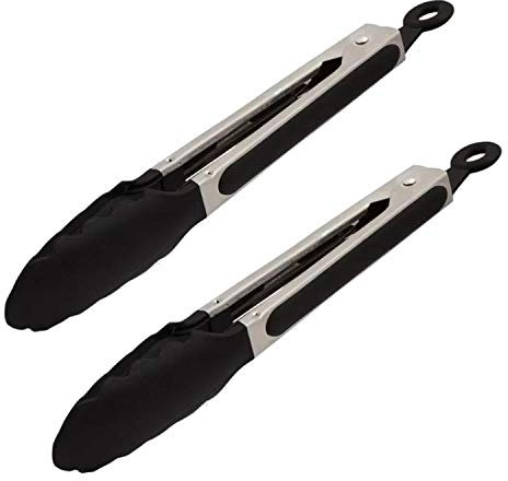 Reichstein & Kaufmann 2 pinzas para barbacoa, acero inoxidable/plástico, longitud 27 cm, clásico especial, plateado/negro para carne, verduras, barbacoa, etc.