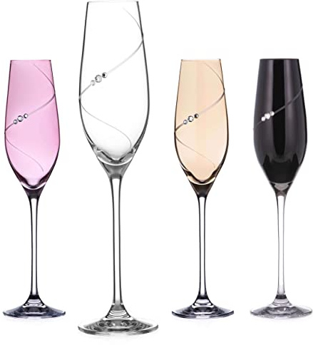DIAMANTE Champagnerflöten mit Silhouette Color Selection, handgeschliffenes Design, verziert mit Kristallen, 4 Stück