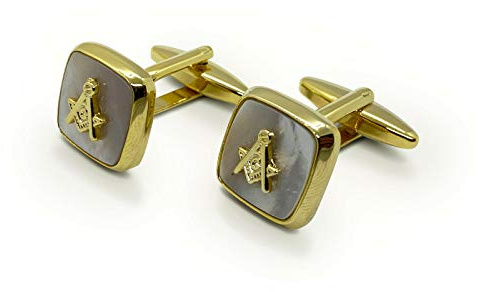 Masonic Manschettenknöpfe mit Perlmutt-Prägung, quadratisch und Kompass, Manchettenknoepfe Herren