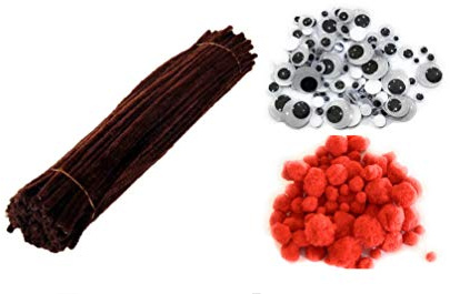 Juego de 300 limpiadores de tubos de chenilla color marrón con pompones rojos esponjosos y ojos gordos para hacer Navidad Rudolph