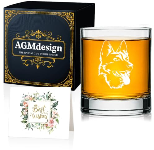 AGMDESIGN German Shepherd Whiskey Glass, Dog Lover Gift for Him, Husband, Dad, Grandpa, Shepherd Glass, Shepherd Lover Gift, Gift for Dog Lover