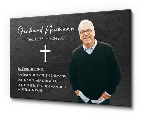 30 x 20 cm wetterfest & personalisiert | Grabstein Grabtafel aus Premium Schiefer | Gedenkstein für Menschen mit schönen Motiven