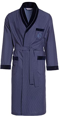 R Revise Herren Morgenmantel RE-505-100% Baumwolle - Leicht und dünn – Elegant – Dunkelblau 50 – Gr XXL