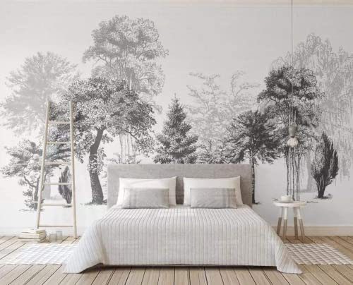 Papier Peint Panoramique Paysage D'Arbres En Noir Et Blanc 3D Poster Mural pour Salon Chambre Décoration Murale