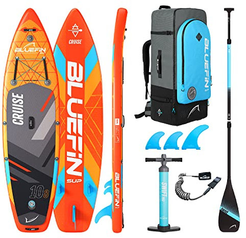 Bluefin SUP Cruise 10'8 Aufpumpbares Paddleboard| SUP-Board für Erwachsene| Tragbar & Reisesicher | Paddleboard-Paket| Inklusive Paddleboard-Zubehör, Sunburst Oranje, Sunburst Orange