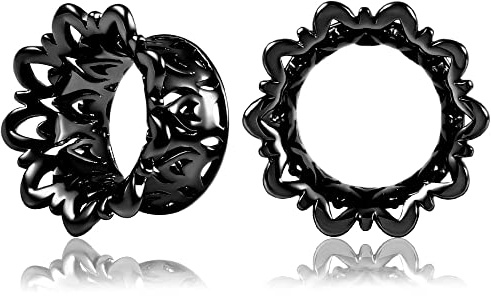 Vankula Ohr Tunnel 1 Paar Double Flared Flesh Plugs Hohl Blume für männer damen Ohrpiercing Gestreckte Schmuck 8mm(0G) Schwarz