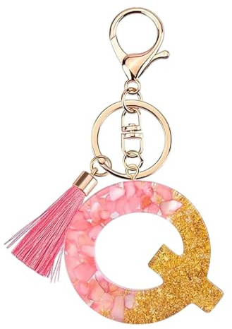 Rohans Rosa und Gold Harz Alphabet Initiale Buchstabe Schlüsselanhänger, Taschenanhänger, Schlüsselanhänger mit Karabinerverschluss (Q)
