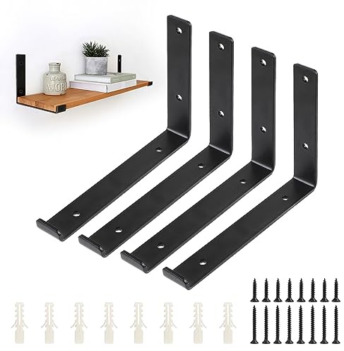 DBREAKS 4 Stk Regalhalterung Schwarze, L-Form Regalhalter, Wandregal Halterung, Heavy Duty Regalhalterung, Regalträger Metall, Für Bücherregale, Schrankregale, Badezimmerregale, Blumenregale,25cm