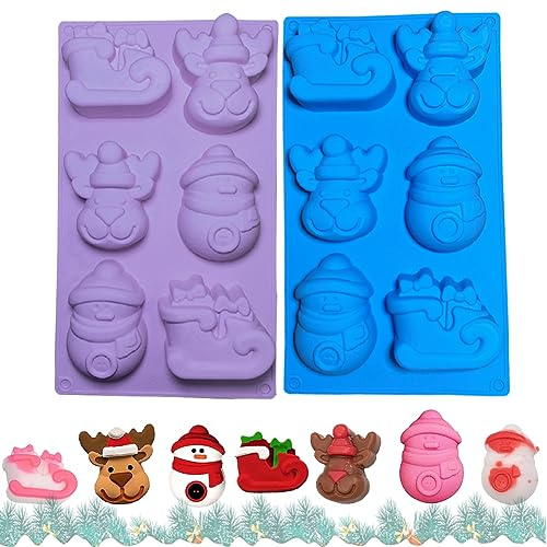 Christmas Stampini In Silicone- 2pezzi, Blu e Viola | Stampi In Silicone, Forme Babbo Natale, Renna, Pupazzo Di Neve, Albero Di Natale, Adatto Per La Preparazione Di Dolci Natalizi e Diy Progetti