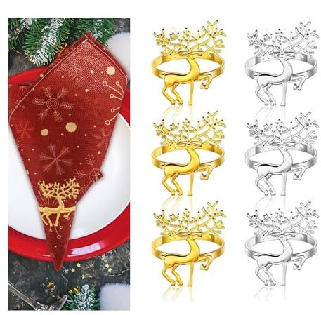 Serviettenringe Weihnachten Rentier, FainFun 6 Stück Serviettenhalter Rentier, 4CM Serviettenringe mit Hirsch, für Weihnachten Mittagessen Thanksgiving Party Urlaub Hochzeit Tischdekoration