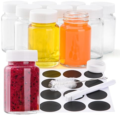 9pcs 60ml Botellas Cristal con Tapa Hermética, Botes Cristal Pequeños Frascos de Vidrio，Mini Tarros Cristal Boca Ancha para Jugo,Jugo de Jengibre,Wellness Shot,Whiskey y Especias