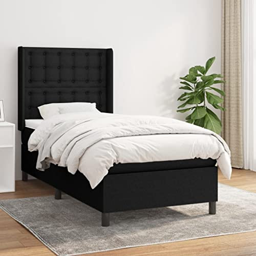 Tidyard Boxspringbett mit Matratze Jugendbett Bett mit Kopfteil Polsterbett Bettrahmen Hotelbett Schlafzimmerbett Gästebett Designerbett Doppelbett/Einzelbett Seniorenbett Schwarz 100x200 cm Stoff