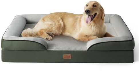 Bedsure Panier Chien Grande Taille - Canapé Chien Orthopedique et Dehoussable, Lit pour Animaux Lavable, Anti-dérapant et Ultra Doux Vert foncé, Taille 122x89x20 cm
