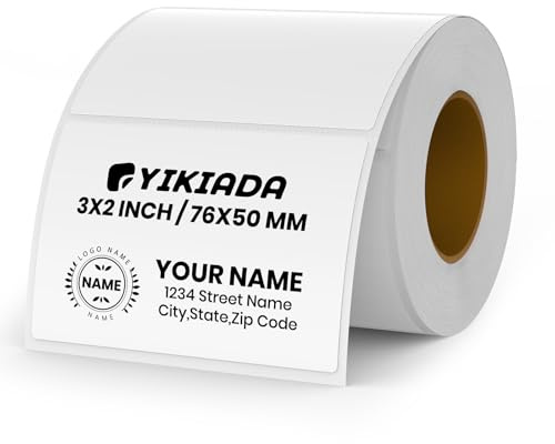YIKIADA 500 etichette termiche in vinile bianco 50 × 76 mm rotolo rettangolare adesivo per indirizzo impermeabile per nome codice a barre QR Code DIY
