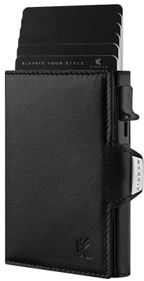 KIDMAN Phoenix I Echtleder Slim Wallet mit Alucase und Münzfach I Portmonee mit RFID I Kreditkartenetui mit Kartenhalter I Mini Geldbörse für Männer I Kartenetui für bis zu 7 Karten I Schwarz