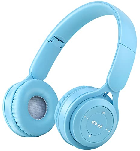 clelize Kids Bluetooth Headphones, On Ear Wireless Headsets for Children with Built-in Microphone, Foldable Stereo Detachable Aux 3.5mm Cord, Kids Headphones for Boys Girls School iPad Tablet (Blue)