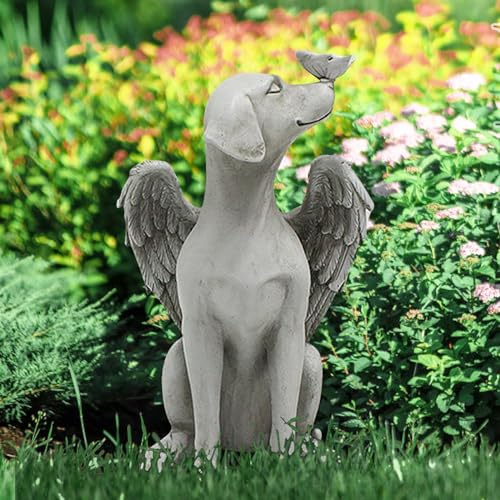 HIAME Gedenk Katzen Hund Statue für Grabstein, nie verlassenes schlafendes Haustier mit Engelsflügeln (Engels Hund)