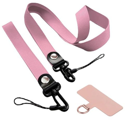 HZAOPZE Catena Universale per Cellulare Adatta a Tutti Gli Smartphone, cordone da Collo, Pad con Cinturino Largo, Catena per Smartphone(Rosa, 1 Collare + 1 Cinturino + 1x distanziale)