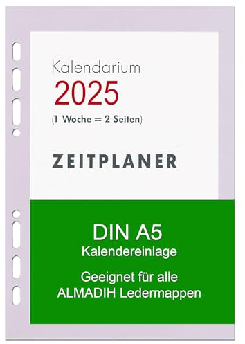 A5 Kalendereinlage 2025 für ALMADIH Ledermappen 1 Woche auf 2 Seiten: A5 Organizer Terminplaner Kalender Einlagen Wochen Zeitplaner Jahresplan Time-Planer Work 4 sprachig (A5 Ersatz 2025)
