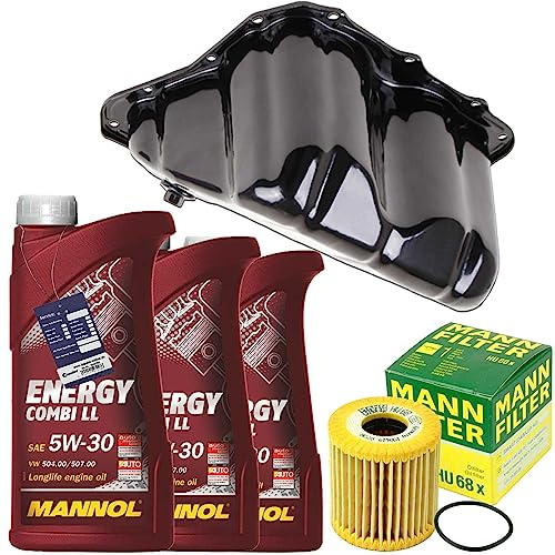 Mann Ölfilter+Ölwanne + 3L Öl | Hu 68 X+Ölwanne+Öl 5W30 passend für Fortwo Cabrio Coupe 450 451 452