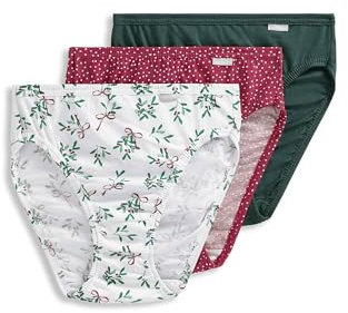 Jockey Women's Underwear Plus Size Elance French Cut - 3 Pack, Cactus Pine/Small Blizzard Dot/Diamond White Mistletoe, 6