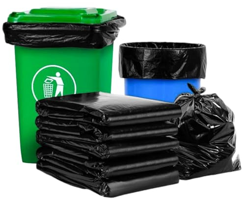 MUXHEL 50 Stück 240 Liter Müllbeutel, 120 x 140cm Schwerlast-Müllsäcke, Müllsäck 240L, Mülltüte, Müllsäcke Abfallsack Extra Stark, Müllsack Mülltüte Abfallsäcke, für Den Hausmüll Büro - Schwarz