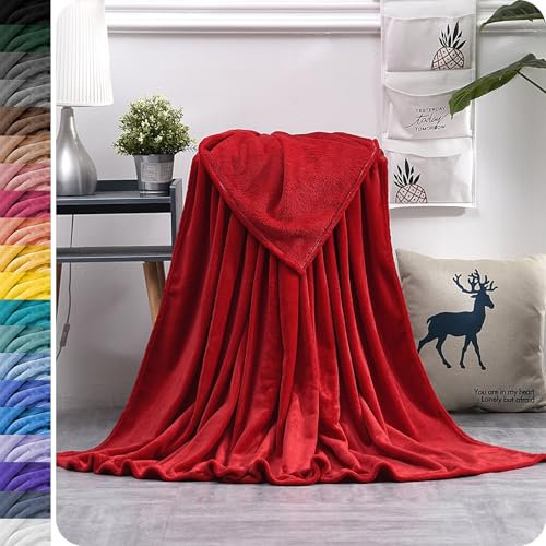 GAIFNAG Kuscheldecke Flauschig Decke 150 x 250 cm 230 G/M² Flanell Extra Weich, Waschbar Überwurf für Bett Und Couch für Tiefen Schlaf Und Bessere Erholung, Rot
