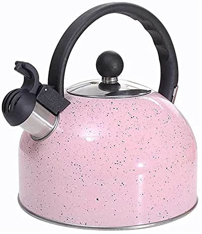 PLMNBQWE Wasserkocher, Herdplatte, Flötenkessel, 2,5 l, Edelstahl, Pfeifenteekanne zum Kochen von Wasser, Tee, Kaffee, Milch, Küche, Rosa, für elektrische Induktion