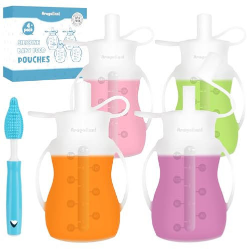 Quetschbeutel für Kleinkinder, Wiederverwendbare Silikon Babybrei Beutel, Nachfüllbare Silikon-Beutel, Babynahrungsbeutel Aufbewahrung 5.5 oz/156 ml für Kinder Hausgemachte Pürees, Smoothies