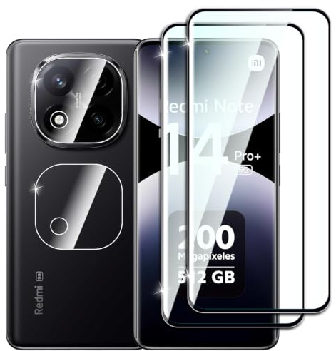 Dlxiks Protector de Pantalla para Xiaomi Redmi Note 14 Pro Plus 5G / Note 14 Pro+ 5G,2 Cristal Vidrio Templado con 2 Protector de Lente de Cámara, fácil instalación, Antiarañazos, HD Transparente