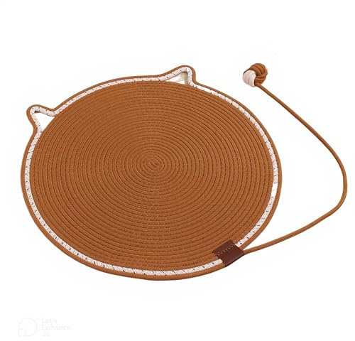 3-in-1 Cat Scratching Pad, 19.7'' Lounging Mat, Scratching Board and Interactive Toy, Durable Washable Cotton-linen for Cats and Kittens, Furniture Protector for Indoor Cats. (Golden Brown)