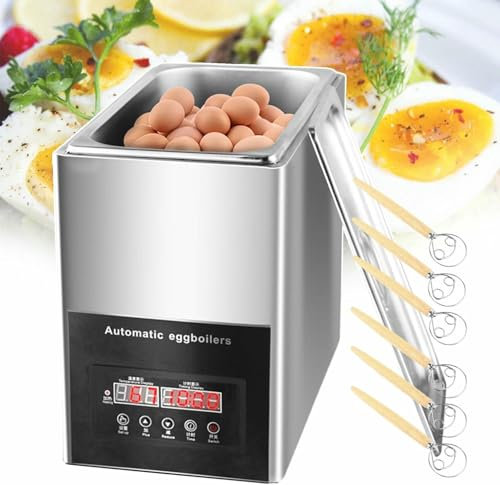 FLTRGO Hervidor de Huevos eléctrico Comercial con Temporizador de 0 a 99 Minutos, 9 L, a 99 Minutos, 9 L, Gran Capacidad, 800 W, Acero Inoxidable para una Limpieza fácil (con batidor para 6 Huevos)~/