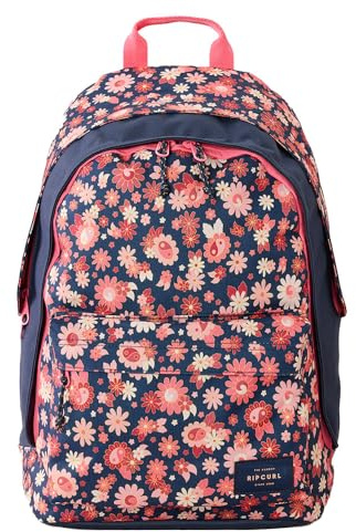 RIP CURL Sac à Dos Fille Double Dome 24L - Polyester recyclé - Sac Scolaire 2 cpts CM1 CM2-41 x 30 x 20 cm - Imprimé Fleuri Marine/Rose