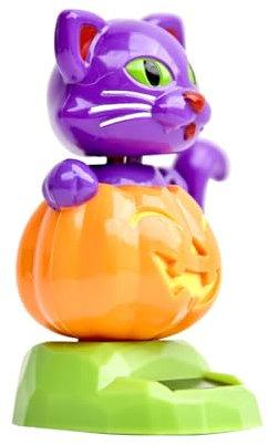 Figure Oscillanti,Figurina Solare a Forma di Gatto e Zucca per Cruscotto Auto - Statuina da Scrivania per Interni Veicoli Tavolo