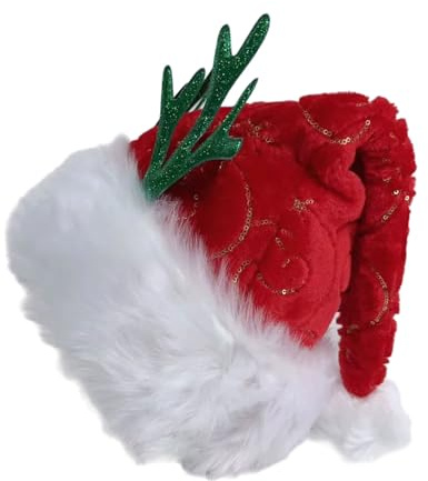 Javoryxh Weihnachtsmütze Unisex Nikolausmütze mit Pailletten und pelzigem weißem Rand für Cosplay-Aktivitäten und Urlaubsmode