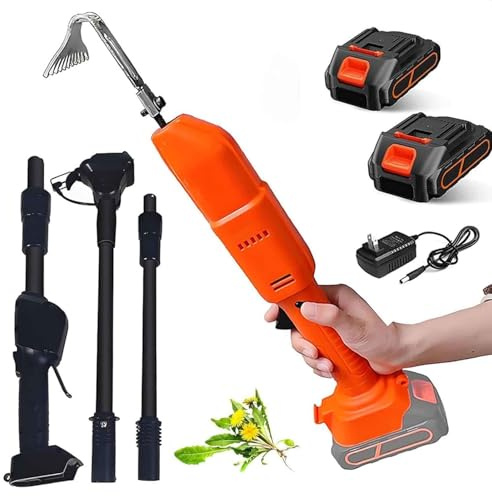 Cordless Cultivator Hoe,Handheld Weeder with 2 Rechargeable Lithium Battery & Telescopic Pole,Electric Gardening Tools and Rake,Safety Double Switch,for Loosening Soil and Weeding(Cultivator+Pole)