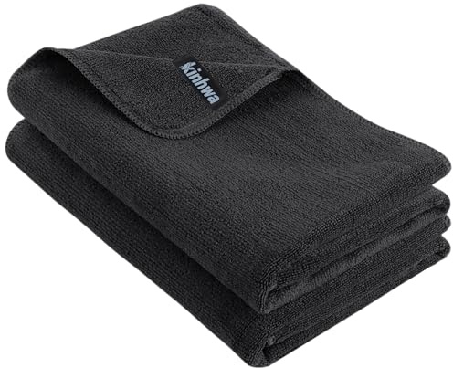 KinHwa Mikrofaser Handtuch 2er Set 50x100 cm – Weich & Saugstark(Schwarz) | Schnelltrocknend & pflegeleicht Leicht & platzsparend Formstabil nach vielen Wäschen Für Gesicht, Hände & Haare geeignet