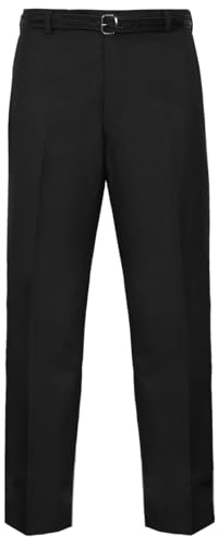 Men’s Formal Office Trousers – Men Smart Dress Pants with Pockets, Flat Front, Straight Leg, Workwear Business Slacks, Easy Care Washable - (Black 30/29)