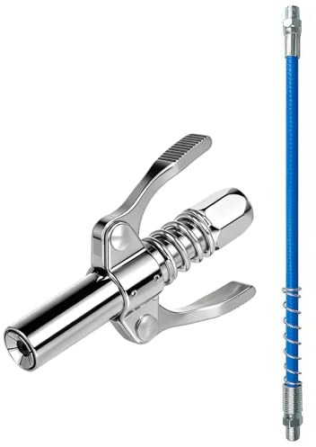 MumdoYAL Ingrassatore Manuale 1/8 NPT 10000 PSI Doppia Maniglia, Testina Ingrassatore Professionale Con Tubo Flessibile Da 30 cm, Per Standard M6/M8/M10/M12/M14