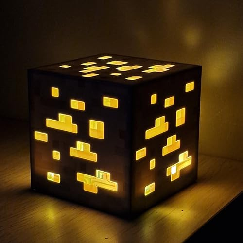 Lampe LED Cube Lumineux GOLD Pixel Miner – Veilleuse Décorative 3D pour Chambre d’Enfant et Bureau – Design Inspiré des Jeux Vidéo, Idée Cadeau pour Enfants et Passionnés de Gaming (GOLD)