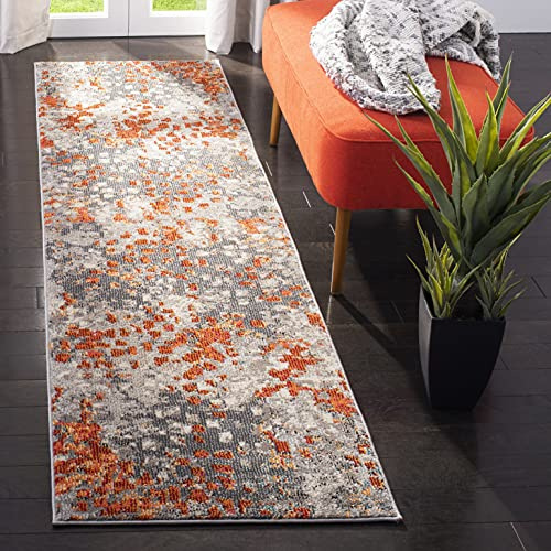 SAFAVIEH Monaco Collection Runner Rug - 2'2 x 6', Grey & Orange, Boho Chic Abstract Watercolor Design, Non-Shedding & Easy Care, Ideal for High Traffic Areas in Living Room, Bedroom (MNC225H)