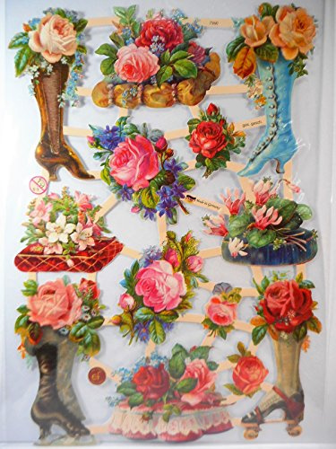 Glanzbilder Blumen Stiefel EF 7350 Oblate Posiebilder Scrapbook Deko GWI 349