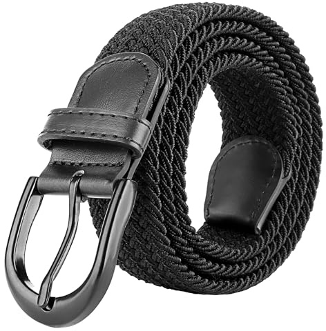 Mile High Life Ceinture Élastique Extensible Tressée Boucle de Ceinture Noire Ovale Mixte(Small, Noir)