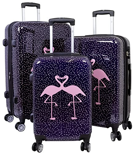 Trendyshop365 buntes Hartschalen Koffer-Set 3-teilig - Flamingo Motiv - 4 Rollen Tiermotiv