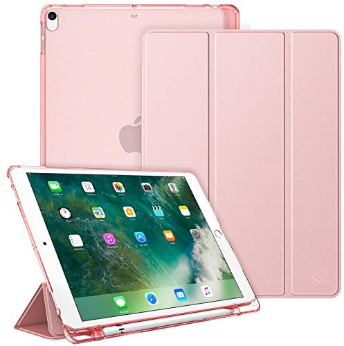 Fintie Funda para iPad Air 10.5 3 Gen 2019 / iPad Pro 10.5 2017 | [Soporte para lápices Integrado] - Trasera Transparente Mate Carcasa Ligera con Auto-Reposo/Activación, Oro Rosa