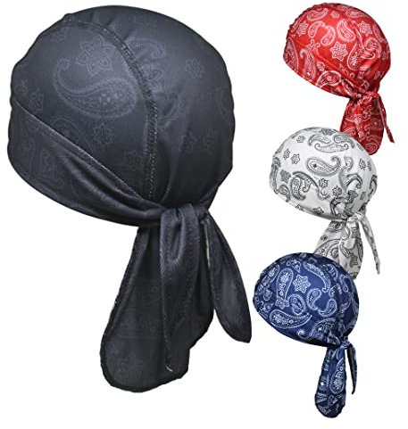 OutdoorEssentials kylhjälmfoder – motorcykelhuvudbonader för män – trasiga bandanas för män – bandana skalle keps cyklist keps, 1 Svart / 1 Röd / 1 Marinblå / 1 Vit, one size